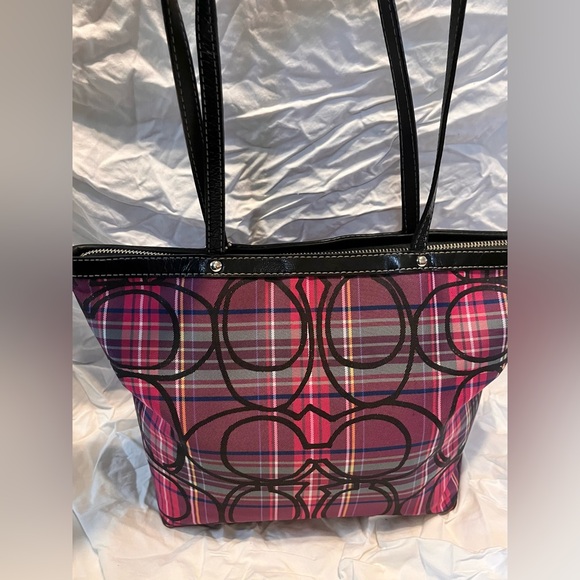 Coach Poppy Tartan Shoulder Bag Tote Rare Pink - Picture 4 of 10